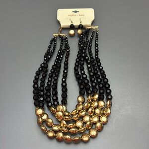 Sophia & Kate Black Gold Necklace Earrings Set Chunky Statement Costume Jewelry